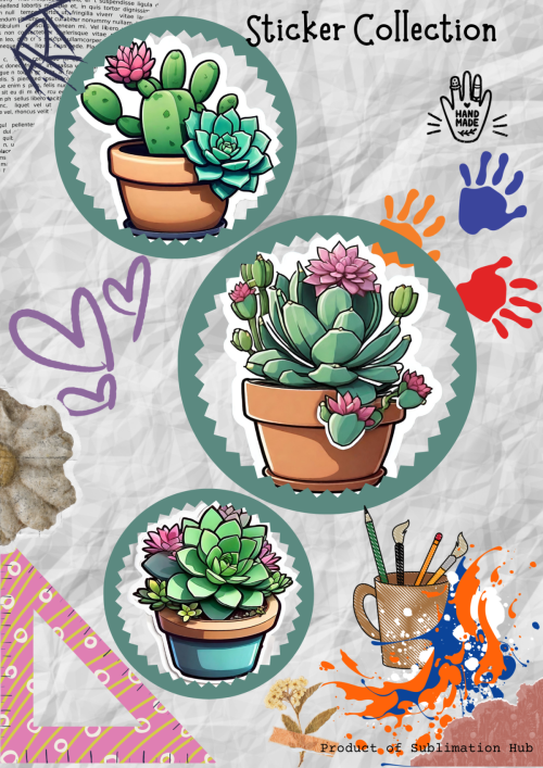 Flowering Cactus In Pot Vinyl Stickers